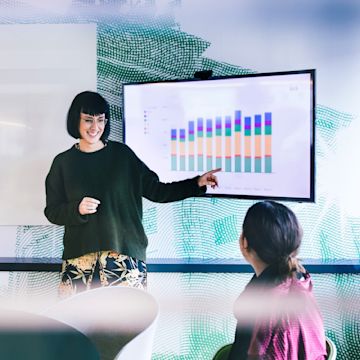 female employee, showing statistics.