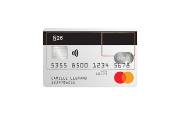 N26 Compte bancaire Standard, carte de débit Mastercard transparente gratuite.