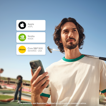 A man on a mini-golf course holds a phone with the large N26 logo overlaid.