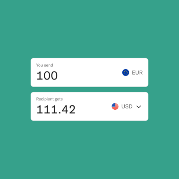 N26 cross-border payments feature showing a bank transfer from euros to Us dollars.