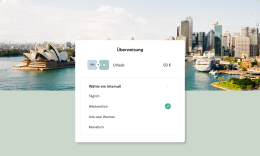 Ein Screenshot einer Transfer-Benutzeroberfläche in der N26-App überlagert ein Luftbild von Sydney.
