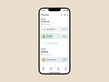 A mobile showing the finances tab interface of the n26 app.