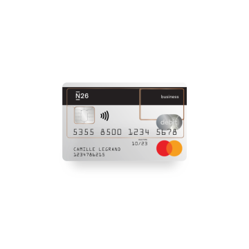 N26 Business, compte bancaire standard gratuit, carte de débit Mastercard transparente avec cash-back.