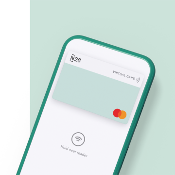 N26 banking app showing a virtual mastercard on a light green background.