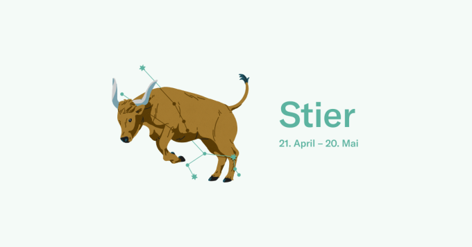 Ein springender Stier, das zugehörige Sternbild und der Zeitraum.