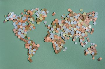 map of the world made with local coins.