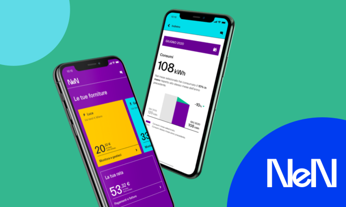 Due smartphone che mostrano l'app di NeN.