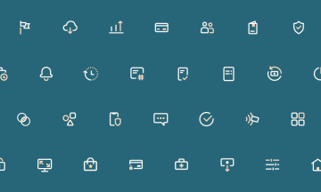 Verschiedene Icons auf blauem Hintergrund.