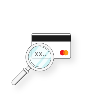 imagen de una lupa que muestra caracteres de una tarjeta MasterCard.