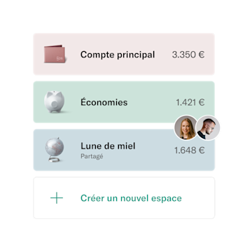 Une capture d'écran de l'écran N26 Spaces sur l'application N26.