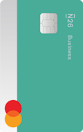 Eine grafische Nahaufnahme der Vorderseite einer pinkfarbenen N26 Business-Karte.