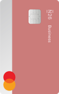 Gros plan graphique du recto d'une carte N26 Business de couleur rose.