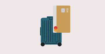 Ilustración de la tarjeta N26 y una maleta.