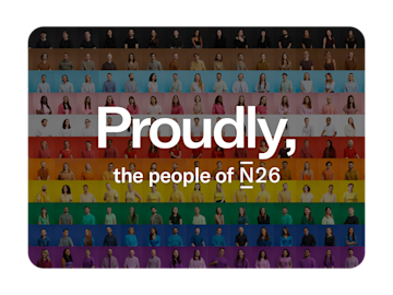 A grid of headshots of different people is overlaid with the text "Proudly, the people of N26" and a stylized "N26" logo.
