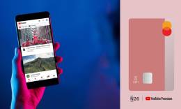 Youtube Premium showing on a phone and pink N26 You card.