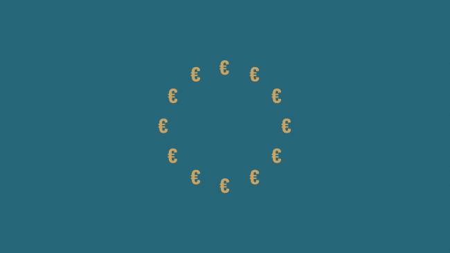 Le drapeau de l'UE, mais les étoiles sont des symboles de l'euro.
