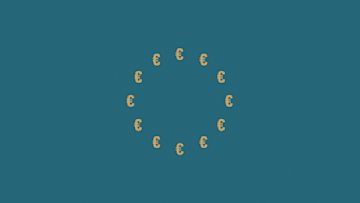 Le drapeau de l'UE, mais les étoiles sont des symboles de l'euro.