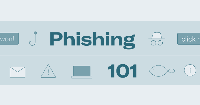 Phishing 101-Illustration mit Symbolen, die Arten von Phishing-Angriffen darstellen.