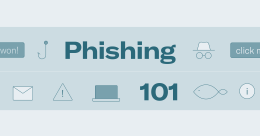 Phishing 101 illustration avec des symboles représentant des types d'attaques de phishing.