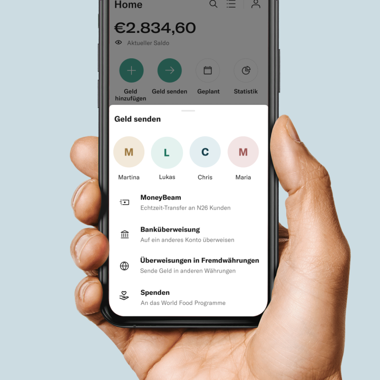 Der "Spenden" Button in der N26 App.