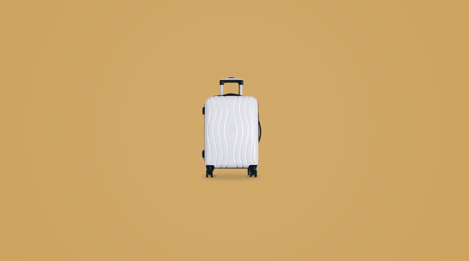 why study abroad image with a white suitcase and yellow background.