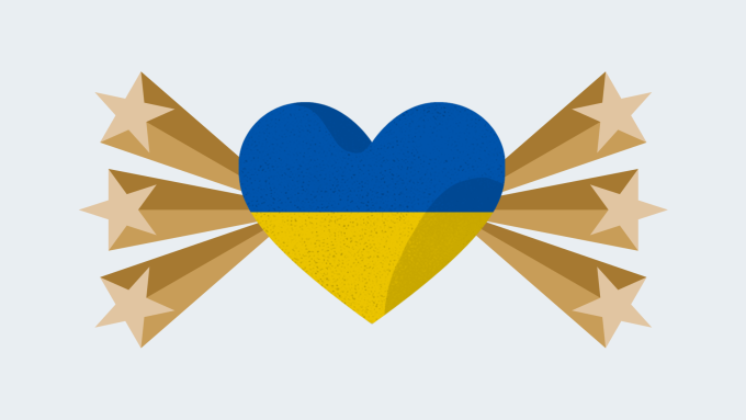 Heart with Ukraine flag and Eurovision stars.