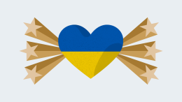 Herz mit ukrainischer Flagge und Eurovision-Sternen.