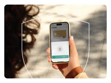 Imagen que muestra un teléfono móvil con la función de N26 para bloquear la tarjeta.