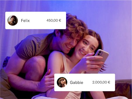 N26 Friends-Benachrichtigungssymbole mit einem Hintergrundbild eines Paares in einem Raum.