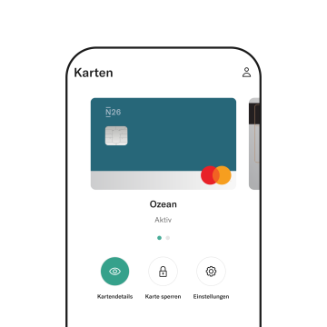 N26 virtuelle Karte auf einem Handy gezeigt.