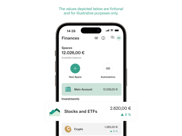 Mobile and N26app showing the variation of Stocks & ETFs and Crypto investments. 