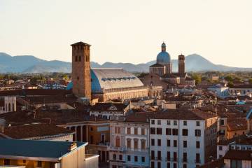 Padua seen from above, with the Euganean Hills in the background.