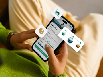 A person interacts with the N26 app on their smartphone, exploring the "Balanced" investment fund, featuring an intuitive interface and visualized risk levels.