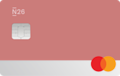 Primer plano gráfico del anverso de una tarjeta Mastercard N26 de color rosa.