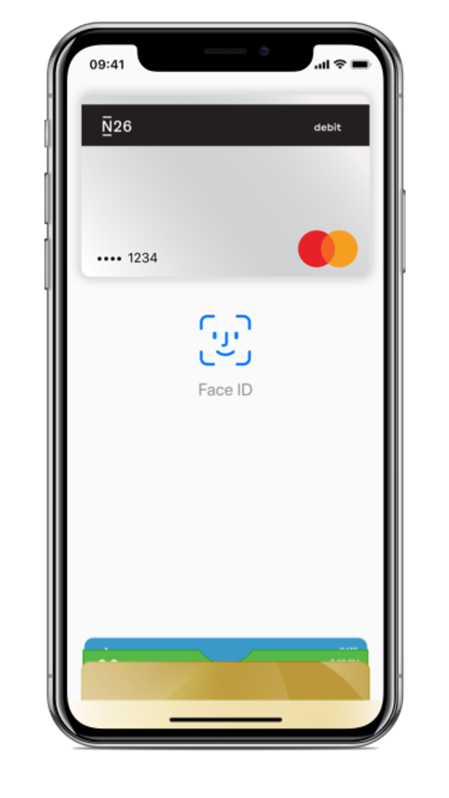 iPhone X mit darauf geöffnetem Apple Pay.