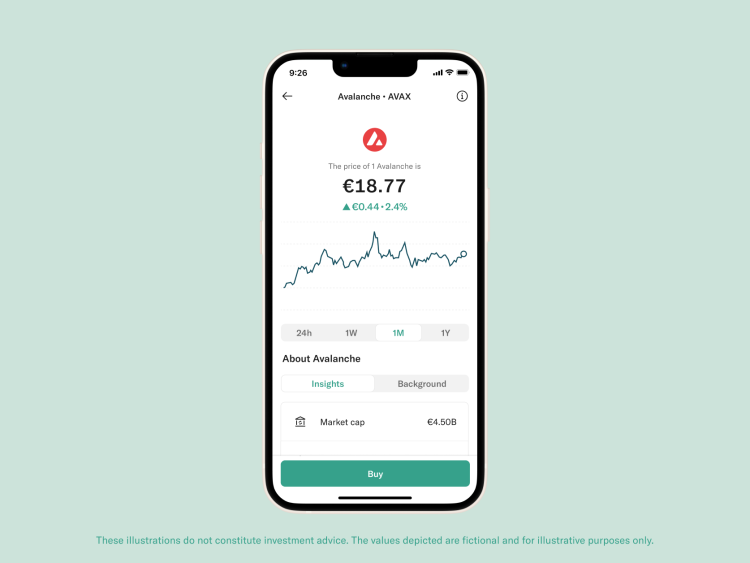 N26 app showing the variation of a crypto coin over a period of one month.