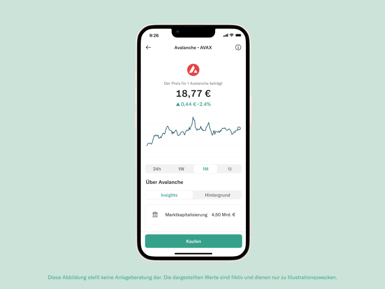 Die N26-App zeigt die Veränderung einer Krypto-Münze über einen Monat.
