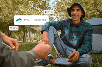 Bild einer Person und ETF-Illustration.