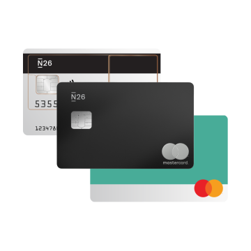 N26 trasparente Mastercard, Charcoal Black Metal Mastercard e verde acqua Mastercard.