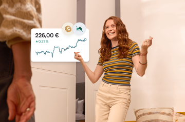 Image d'une femme et d'une illustration de trading.