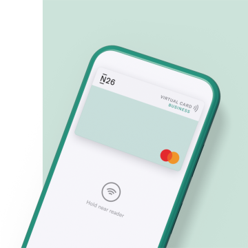 N26 banking app for freelancers showing a virtual mastercard on a light green background.