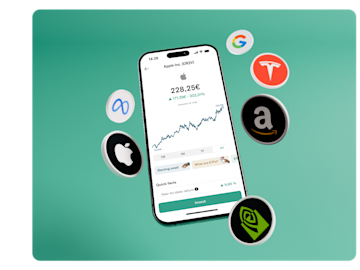 Mobile displaying N26 equities with various company logos around it.