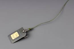 A hook hooks a sim card.