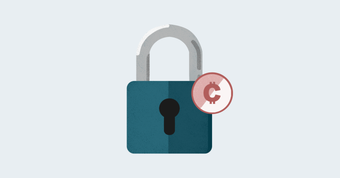 illustration showing a padlock with an icon representing a crypto-currency.