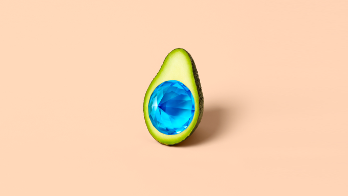 Avocado whose stone has been replaced by a sapphire.