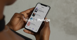 Person mit einem Smartphone, auf dem die Perlego-App angezeigt wird.