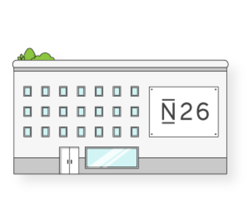 Bild eines Gebäudes mit dem N26-Logo.