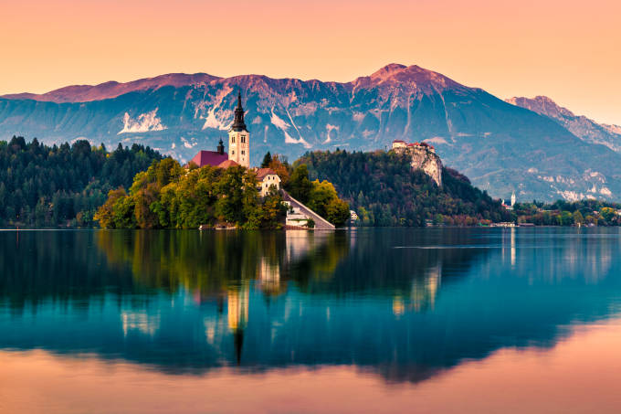 foto del lago Bled en Eslovenia.