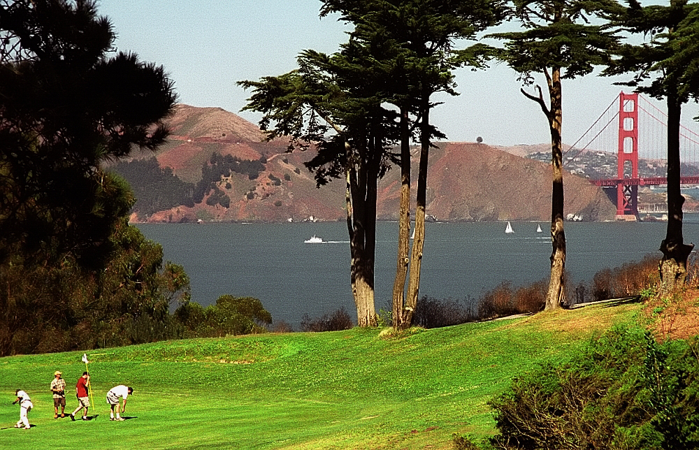 Golden Gate Bridge seen from Lincoln Park Golf Course, San Francisco. Photo by David Ohmer, licensed CC BY 2.0, via Wikimedia Commons: https://commons.wikimedia.org/wiki/File:San_Francisco_-_Golden_Gate_Bridge_from_the_Lincoln_Park_Golf_Course_(1165795937).jpg
