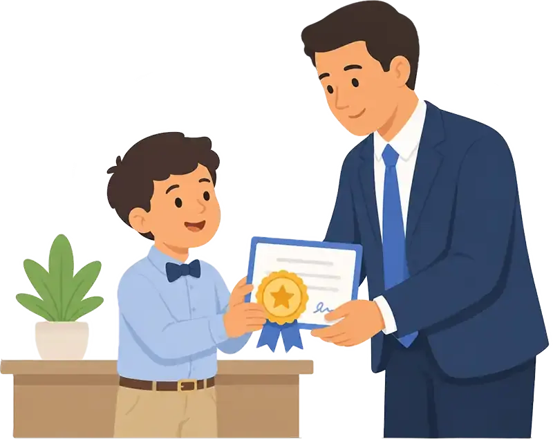 Young boy receiving an award